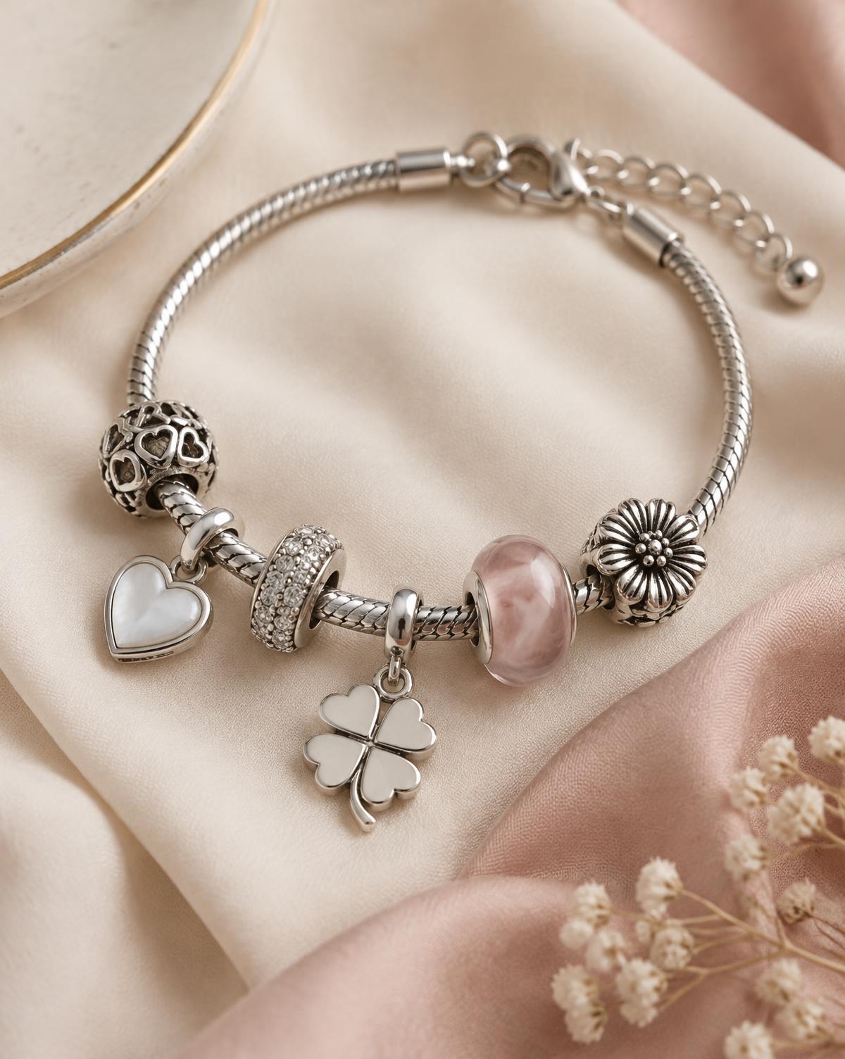Macro view of Ishq charm bracelet